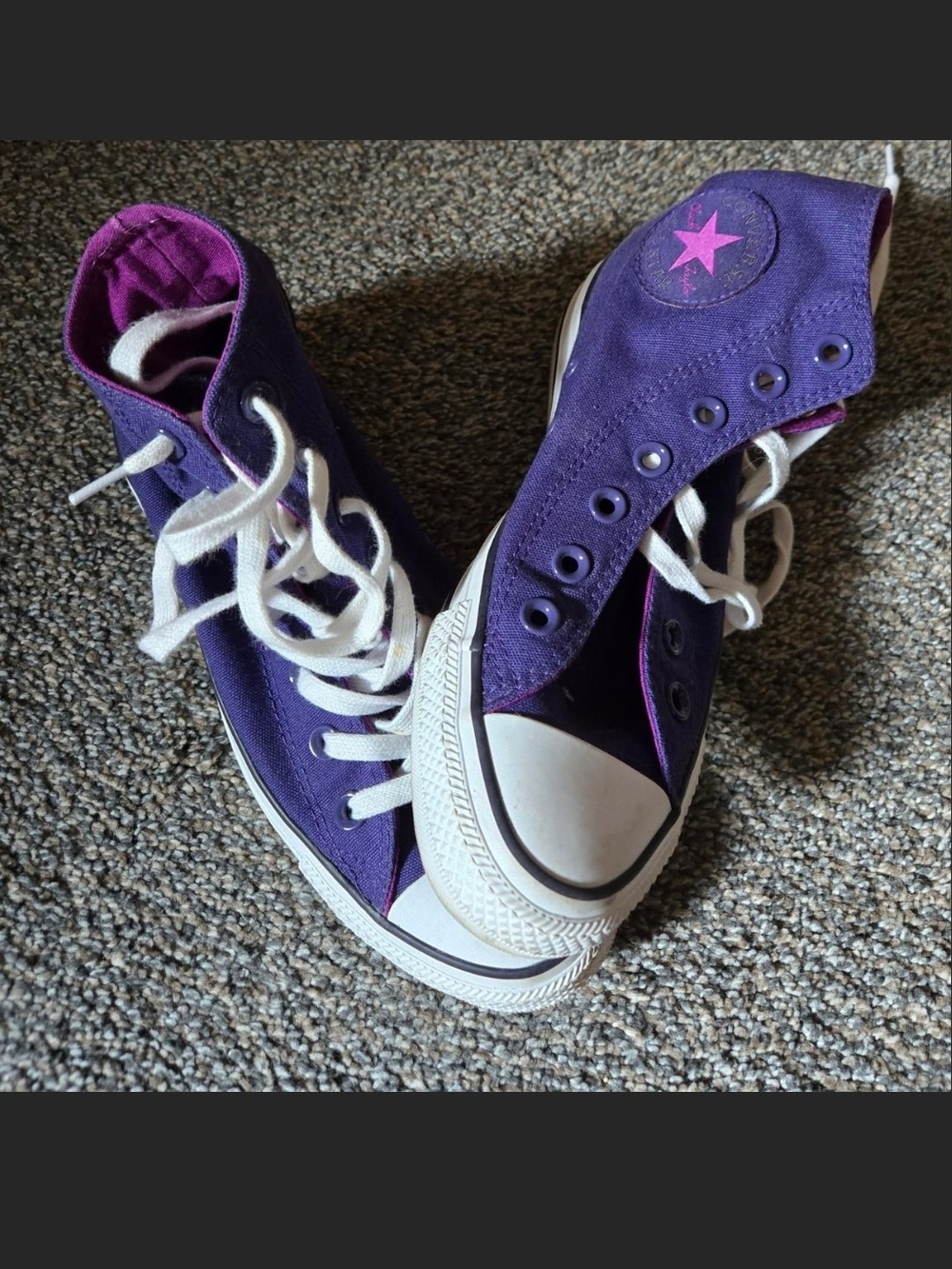 Converse Purple High-Top Lace-Up Boots with Pink Star Accent